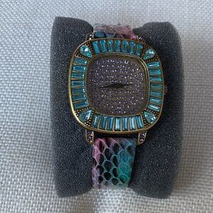 Multicolor Gemstone Watch with Snakeskin Band